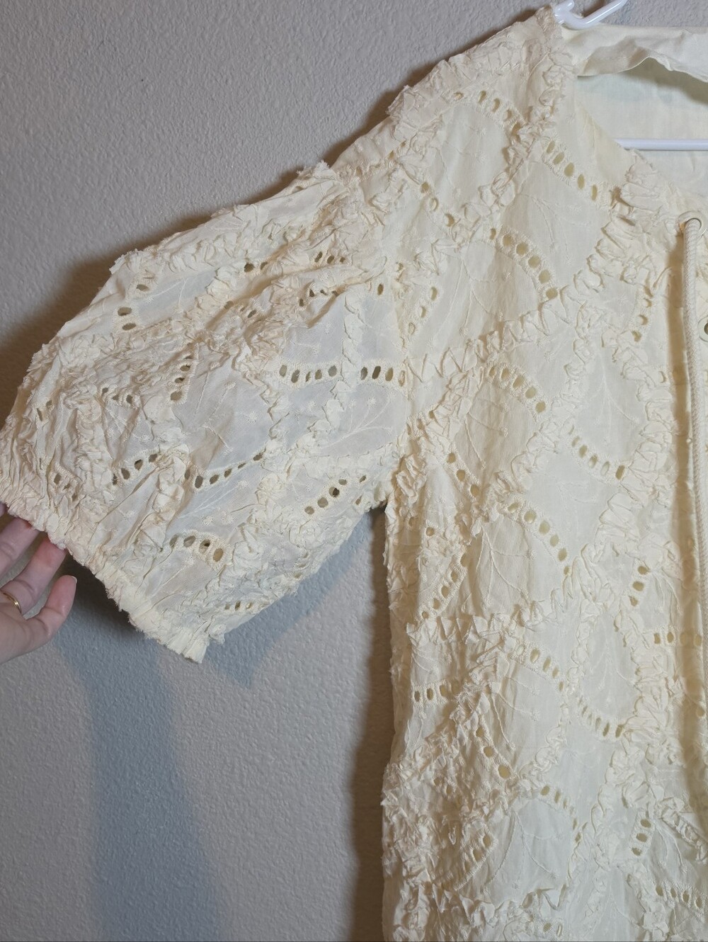 NWT AROSE STUDIO Maia Cotton Eyelet Lace Mini Dress Large Ivory Boho Cottagecore - Picture 5 of 11